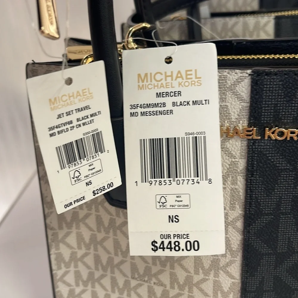 Michael Kors Mercer Medium Two-Tone Logo Messenger & MK JST Md Bifold Zip Wallet